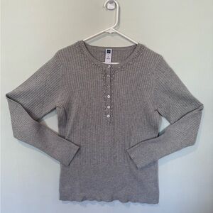 GAP Light Gray Ribbed Henley Long Sleeve Top